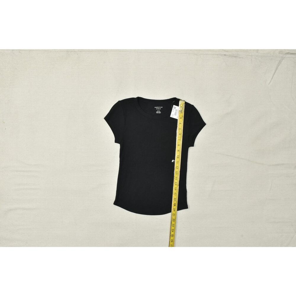 American Eagle Women's Medium Black Waffle Knit Short Sleeve T-Shirt NWT - Picture 3 of 8